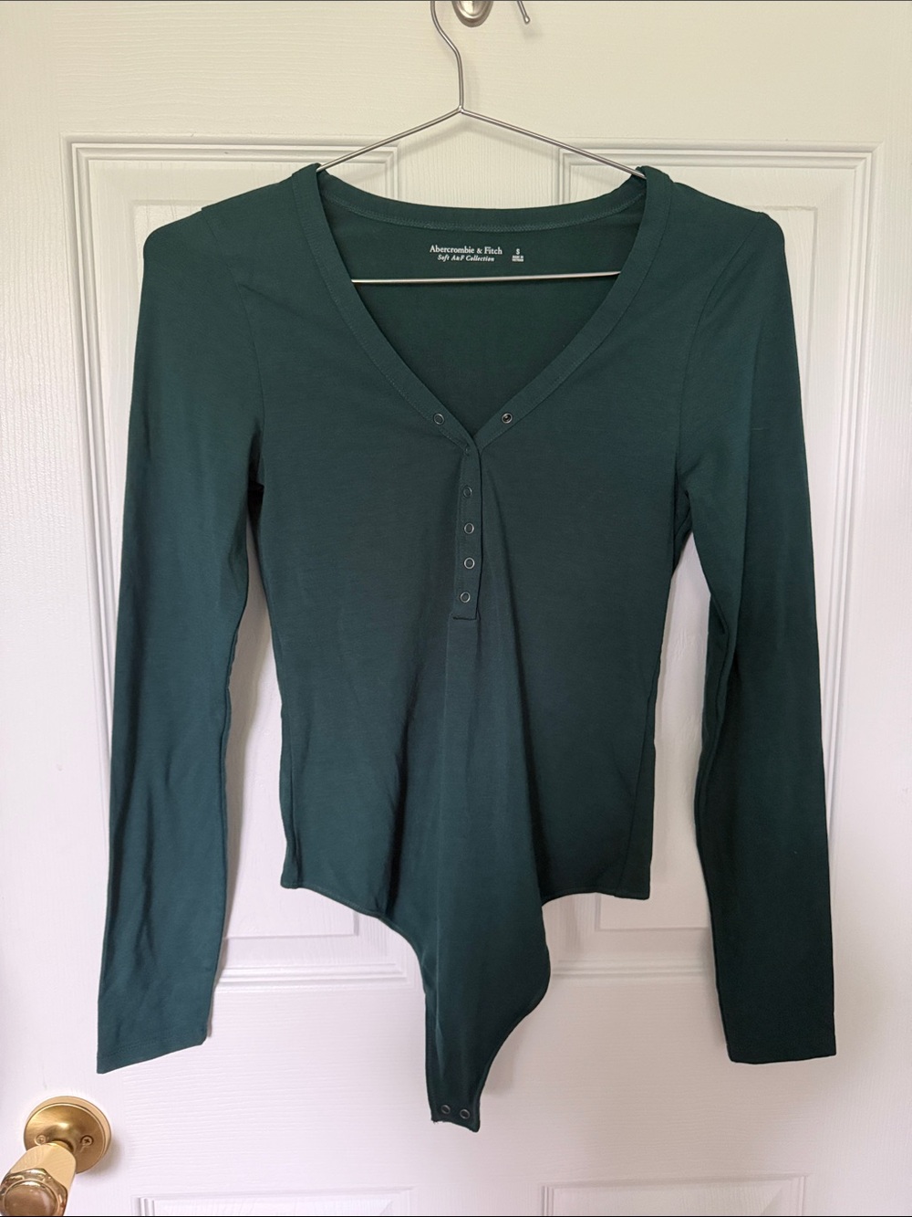 Abercrombie & Fitch Dark Green Long-Sleeve V-Neck Henley Bodysuit